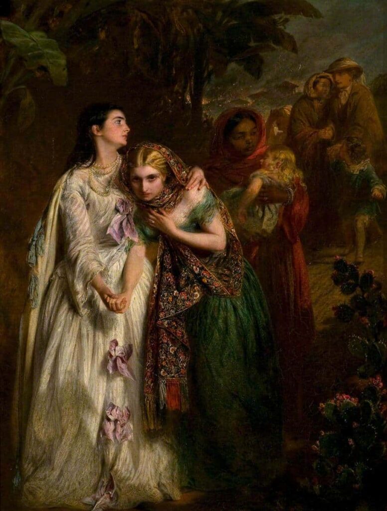 ‘The flight from Lucknow, 1858'. This painting shows the suffering of the English women during The Indian Mutiny