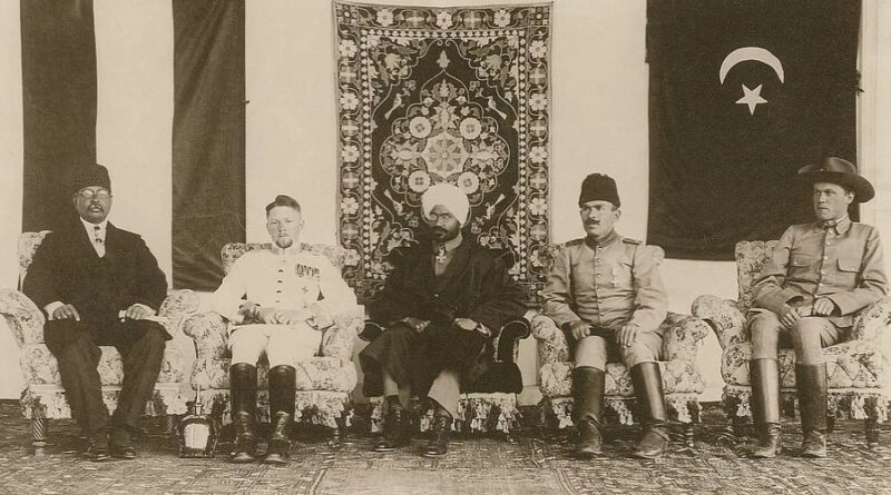 From left to right the photograph shows- Maulavi Barkatullah, Werner von Hentig, Mahendra Pratap, Kâzım Orbay and Walter Röhr Photo © Stiftung Bibliotheca Afghanica