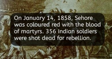 A cover image: On January 14, 1858, Sehore was coloured with the blood of martyrs, 356 Indian soldiers were shot dead for rebellion