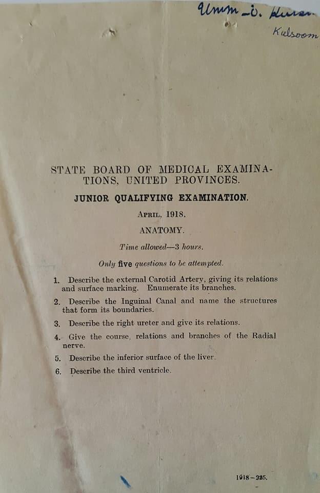 Year 1918. Exam papers of Dr. Umme Kulsoom and Dr Amturraqeeb.<br />Photo: Family Yaqoob by Shehla Najam Siddiqi